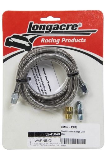 [LGA52-45040] -Longacre Steel Braided Gauge Line - 48" w/block fitting - 45040