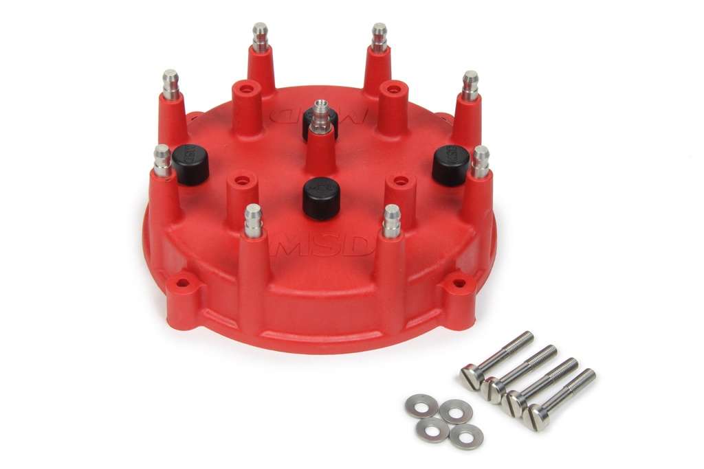 Distributor Cap, Pro-Cap, HEI Style Terminals, Stainless Terminals, Screw Down, Red, Vented, MSD Pro Billet, V8, Each