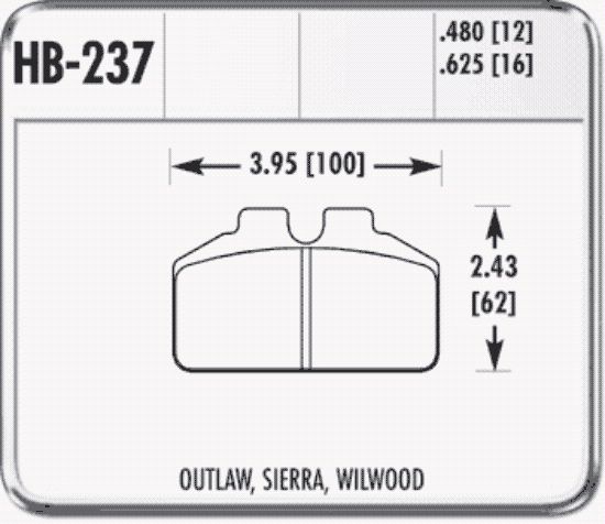 -Hawk Narrow Dynalite Brake Pad Black .480 Thick - HB237M480