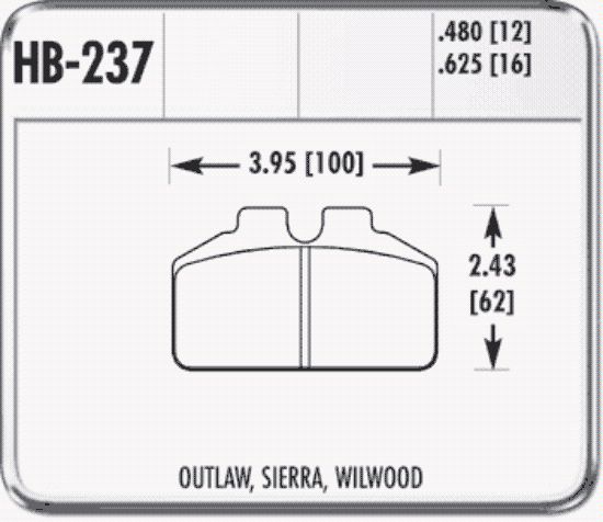 -Hawk Narrow Dynalite Brake Pad Black .625 Thick - HB237M625