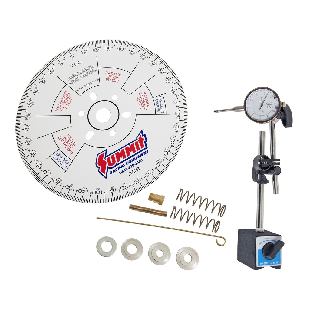 Camshaft Degree Kit, 11 in. Diameter, Dial Indicator, Piston Stop, Adapters, Storage Case, Each