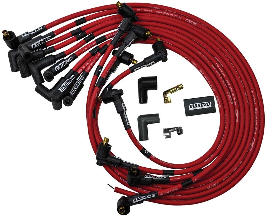 Moroso Red Spark Plug Wire Set, Over Header/Non-HEI - 27014