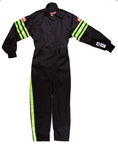 [RQP1950793] RaceQuip  - Black Suit Single Layer Kids Medium Green Trim