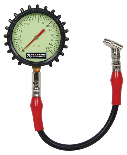 [ALL44046] Allstar Performance - Tire Pressure Gauge 0-15 PSI 4in Glow - 44046