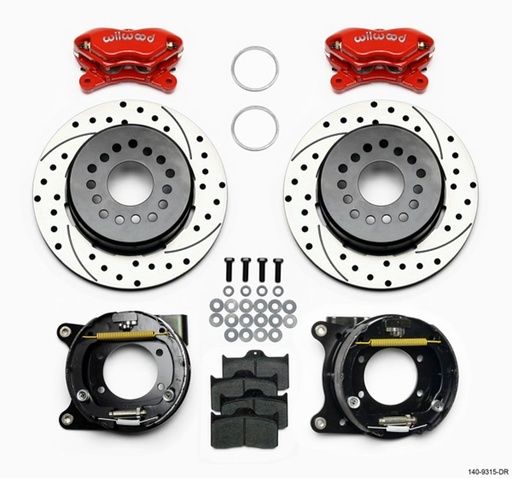 [WIL140-9315-DR] Brake Kit Rear GM 12 Bolt Drilled Red