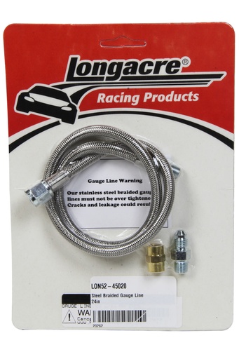 [LGA52-45020] -Longacre Steel Braided Gauge Line - 24" w/block fitting - 45020